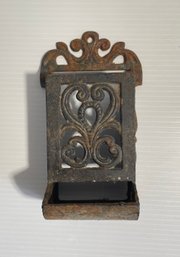 Vintage Cast Iron Black Ornate Matches Wall Mount Holder