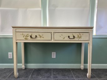 Hand Painted Bamboo And Fauna Motif Console Table With 2 Drawers