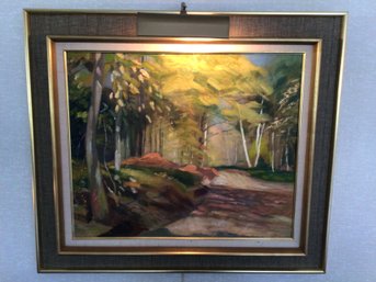 Oil On Canvas With Light Signed Forest Scene Art