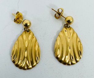 14K GOLD BRIGHT CUT PEAR SHAPED DANGLE EARRINGS