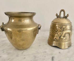 Solid Brass Temple Gong Bell & Vase