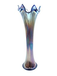 Stunning Vintage Cobalt Blue Carnival Glass Stretch Vase