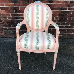 Wonderful Vintage French Style Fauteuil / Armchair - With Silk Upholstery Pink And Pastels - Very Pretty Chair
