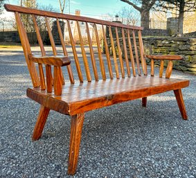 A Vintage Mid Century Live Edge Spindle Back Live Edge Bench