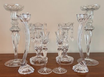 Eight Crystal And Glass Candlestick Holders