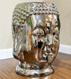 A Large Ceramic End Table Or Garden Seat - Buddha Head