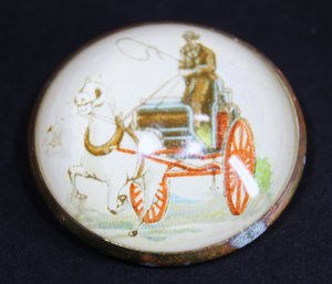 Antique Glass Brass Horse Button Brooch Horse And Carriage