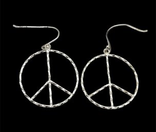 Sterling Silver Large Peace Sign Earrings