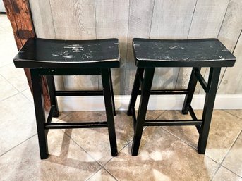 Pair Of Black Wooden Bar Stools By Coaster