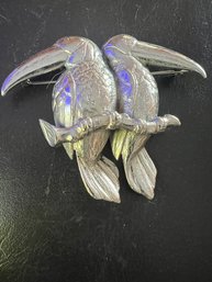 Vintage Inspired Brushed Silver Parrot Pin