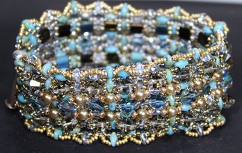 Fine Contemporary Crystal Beaded Multi Strand Bracelet 925 Sterling Silver