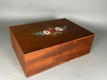 Hand Painted Wooden Box With Sewing Items