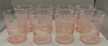 Set Of 8 Pink Depression Glass Cordial Glasses