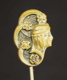 Gilt Brass Figural Woman's Head Stickpin Art Nouveau