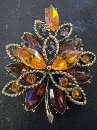 Vintage 60's Era Amber Gemstone Blooming Flower Brooch