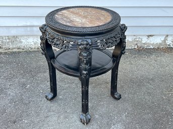 Asian Ebonized Wood And Marble Top Stand