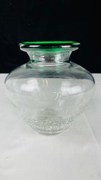 Hand Blown Crackle Glass Vase With Green Top