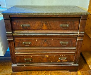 Antique Wood Cabinet With Marble Top