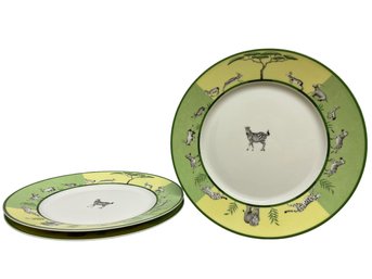 Set Of 4 HERMES Porcelain Dinner Plates In Green Africa Pattern