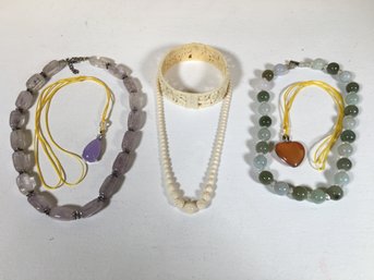 Interesting Vintage / Antique Jewelry Lot - Quartz ? - Bone ? - Jade Beads ? - Very Interesting Lot !