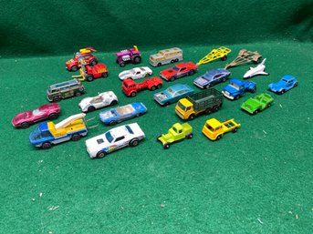 (24) Vintage Cars Including (7) Hot Wheels Redline, Superfast, Matchbox, Tootsie Toy, Majorette, And Corgi.