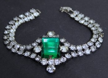 Vintage White And Green Rhinestone Bracelet