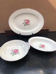 Ancestral Fine Translucent China 3 Piece Serving Set - Manor Rose - Like New