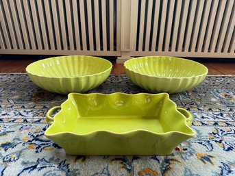 Group Of (3) Wavy Green Dishes