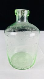 Blown Blob Top Green Seeded Bubble Glass Bottle