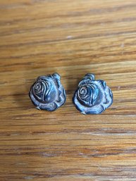 Vintage Sterling Silver Rose Earrings