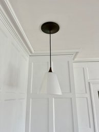 A Contemporary White Glass And Rubbed Bronze Finish Pendant Light - Room O22