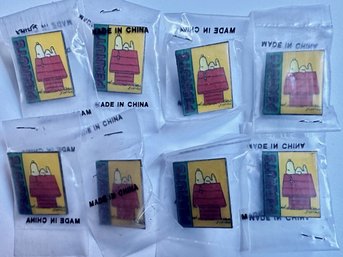 8 New Peanuts Snoopy On Doghouse Pins, In Factory Plastic