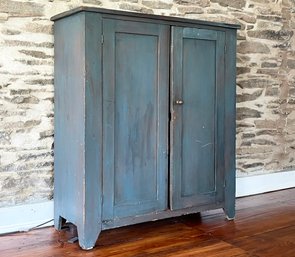 A Late 18th-Early 19th Century Paneled Pine Hudson Valley Cabinet Or Server In Colonial Blue