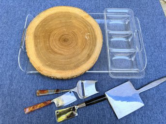 Cheese Board With Knives And Acrylic Tray And Divided Dish