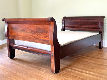 An Early 19th Century Solid Carved Mahogany Full Size Sleigh Bed (Converted From Rope Bed)