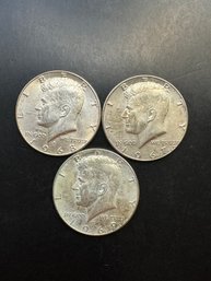 3 Kennedy 40 Silver Half Dollars 1967, 1968-D, 1969-D