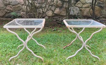 Pair Of Small Wrought Iron Accent Patio Tables