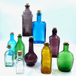 Grouping Of Collectable Apothecary Style Colored Bottles - 10 Pieces