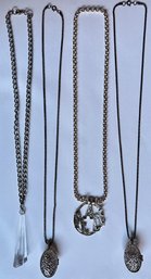 4 Vintage Cage Necklaces, Peace On Heavy Chain & Lucite Pendant Necklace
