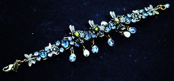 Fine Signed Costume Bracelet Light Blue Stones Bugs By Mary Demarco