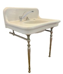 An Antique Nickel Leg Porcelain Sink - Bath O22