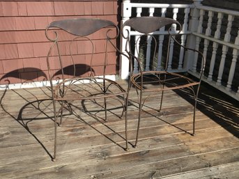 Wonderful Pair Of French Wrought Iron Chairs - Both Need New Seats - Nice Rusty Patina - Nice Vintage Chairs
