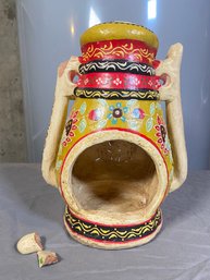 Hand Painted Clay Chimenea Votive Candle Lantern 10in