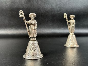 A Pair Of Vintage Silver-Toned Metal Bells, Saint James The Greater