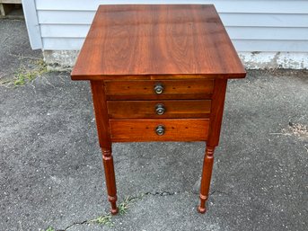 Antique Three Drawer Nightstand With A Loose Leg