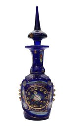 Antique Bohemian Overlay Cobalt And Gold Perfume Bottle