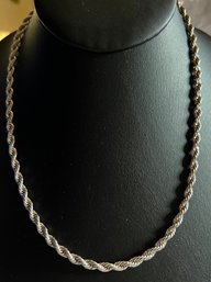 SOLID STERLING SILVER TWISTED ROPE CHAIN NECKLACE 18' LONG