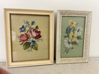 Pair Of Framed Floral Needlepoints