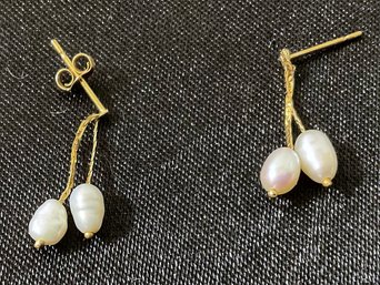 14k Fresh Water Pearl Post Dangle Earrings