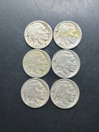 6 Buffalo Nickels 1925, 1926, 1927, 1928, 1929, 1930